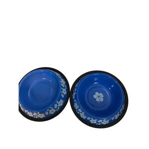 Blue Floral Pet Bowls- Set of Two Dog Cat Feeding Eating Pet Care Animal